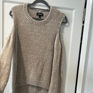 Express Tan Crew Neck Sweater Cozy Knit Casual